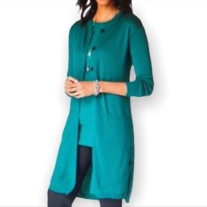 J. Jill Teal Button Front Long Cardigan Sweater